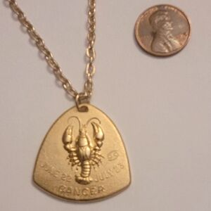 Gold Cancer Zodiac Pendant Necklace 18" Chain